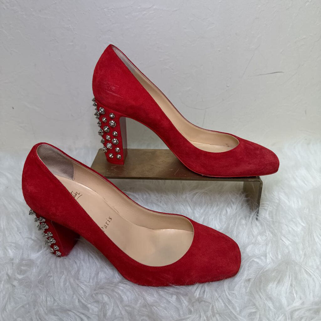 Red Suede Donna Stud Spikes 85 Pumps