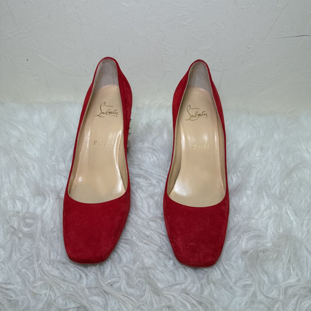Red Suede Donna Stud Spikes 85 Pumps
