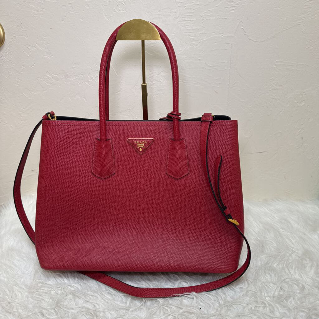 Red Saffiano Cuir Double Tote Large