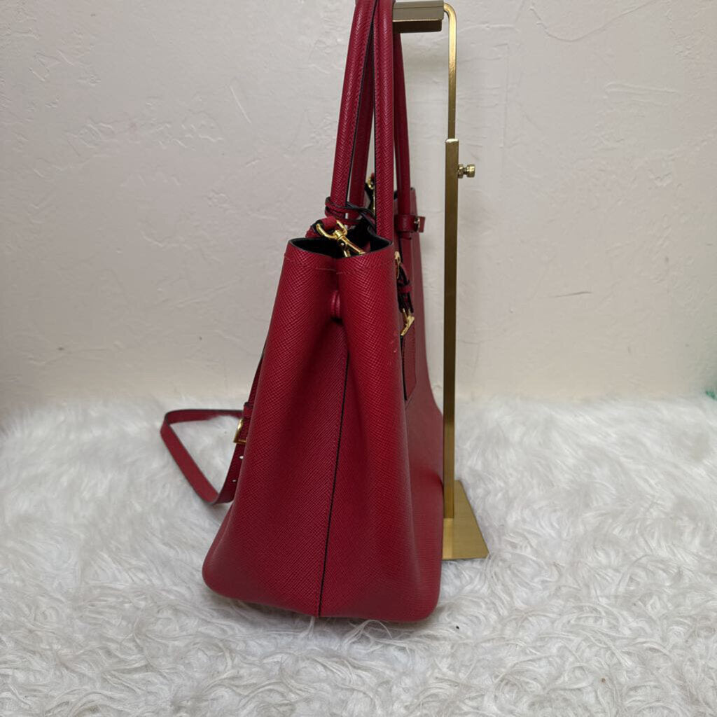 Red Saffiano Cuir Double Tote Large