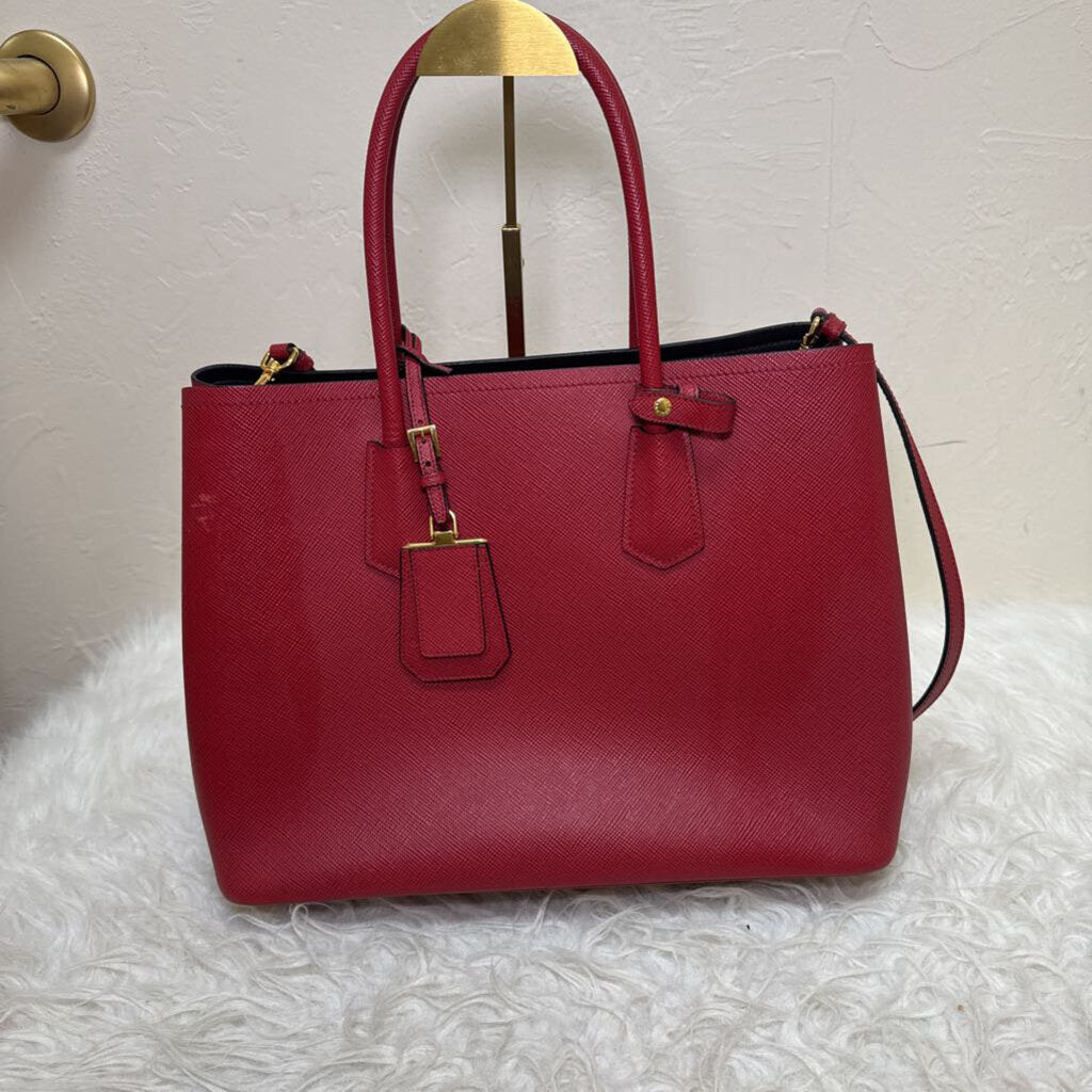 Red Saffiano Cuir Double Tote Large
