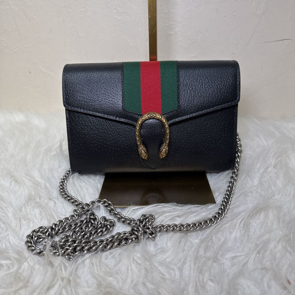 Black Leather Dionysus Web Wallet on Chain