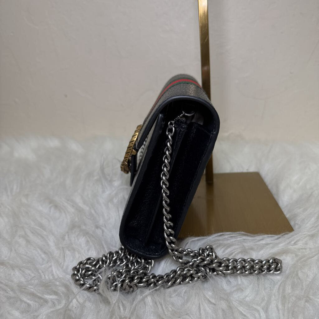 Black Leather Dionysus Web Wallet on Chain