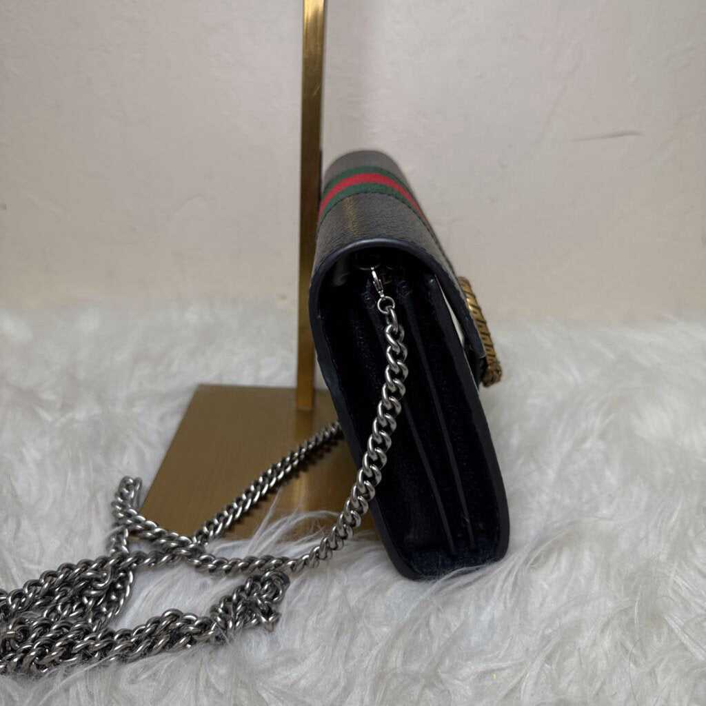 Black Leather Dionysus Web Wallet on Chain