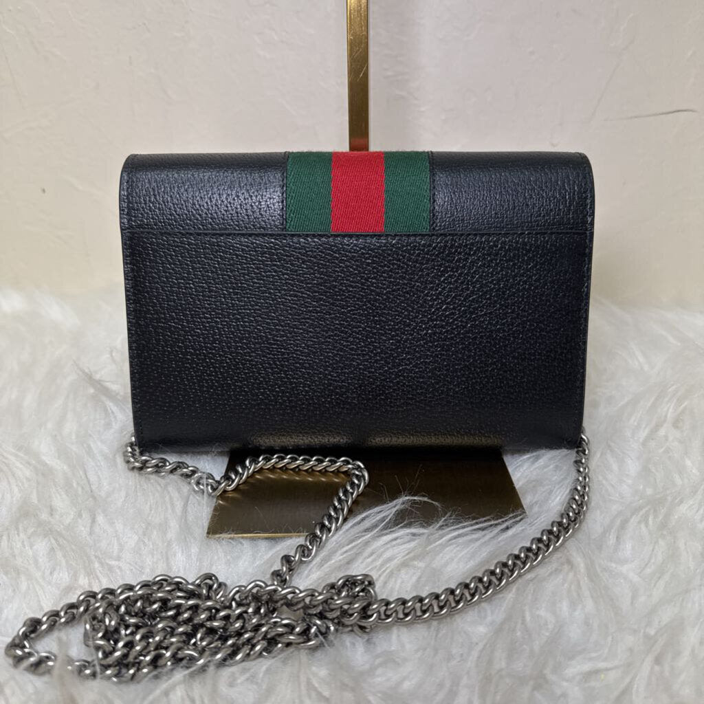 Black Leather Dionysus Web Wallet on Chain