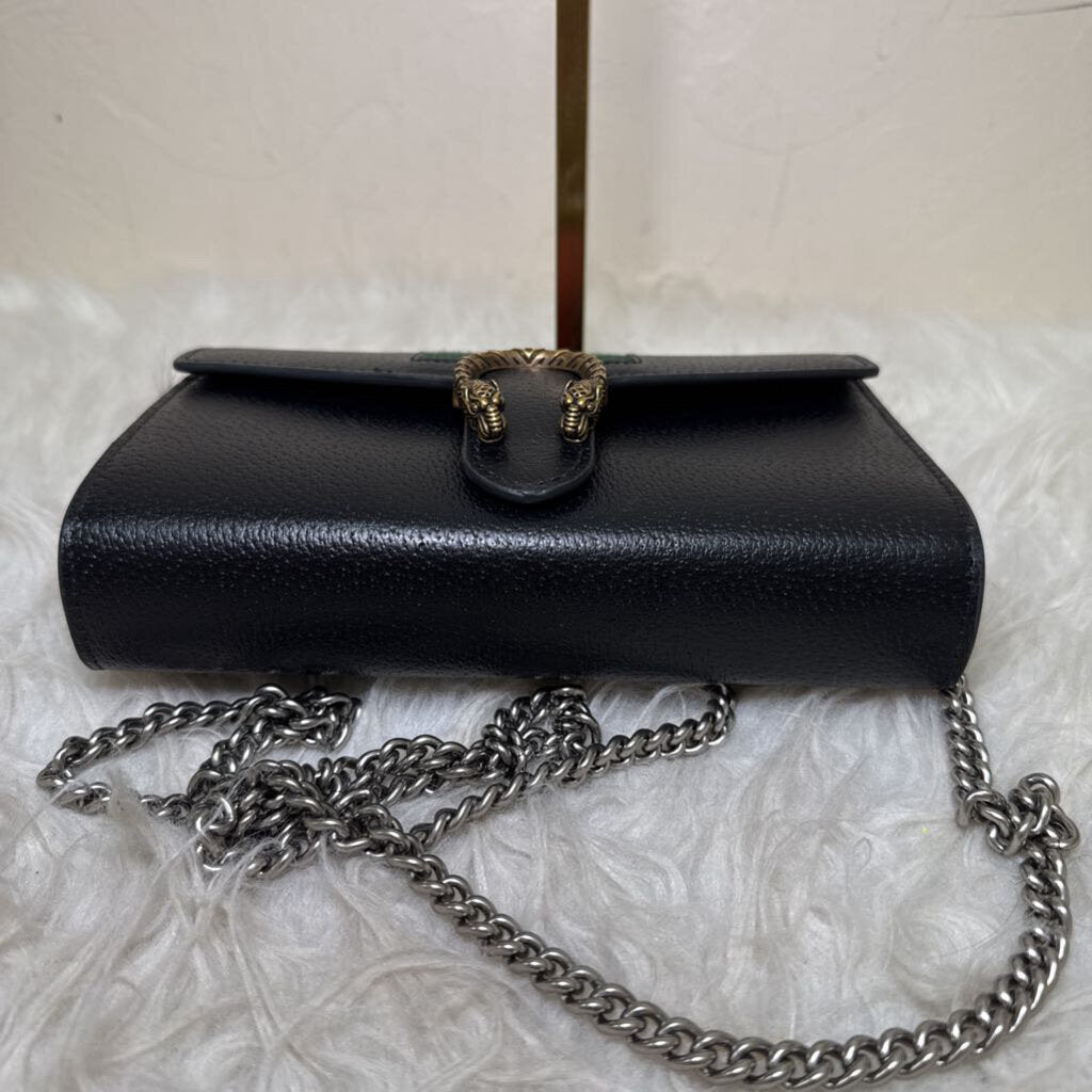 Black Leather Dionysus Web Wallet on Chain