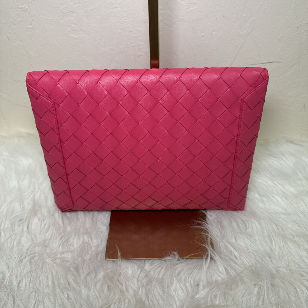 Cranberry Nappa Leather Intrecciato Flap Pouch