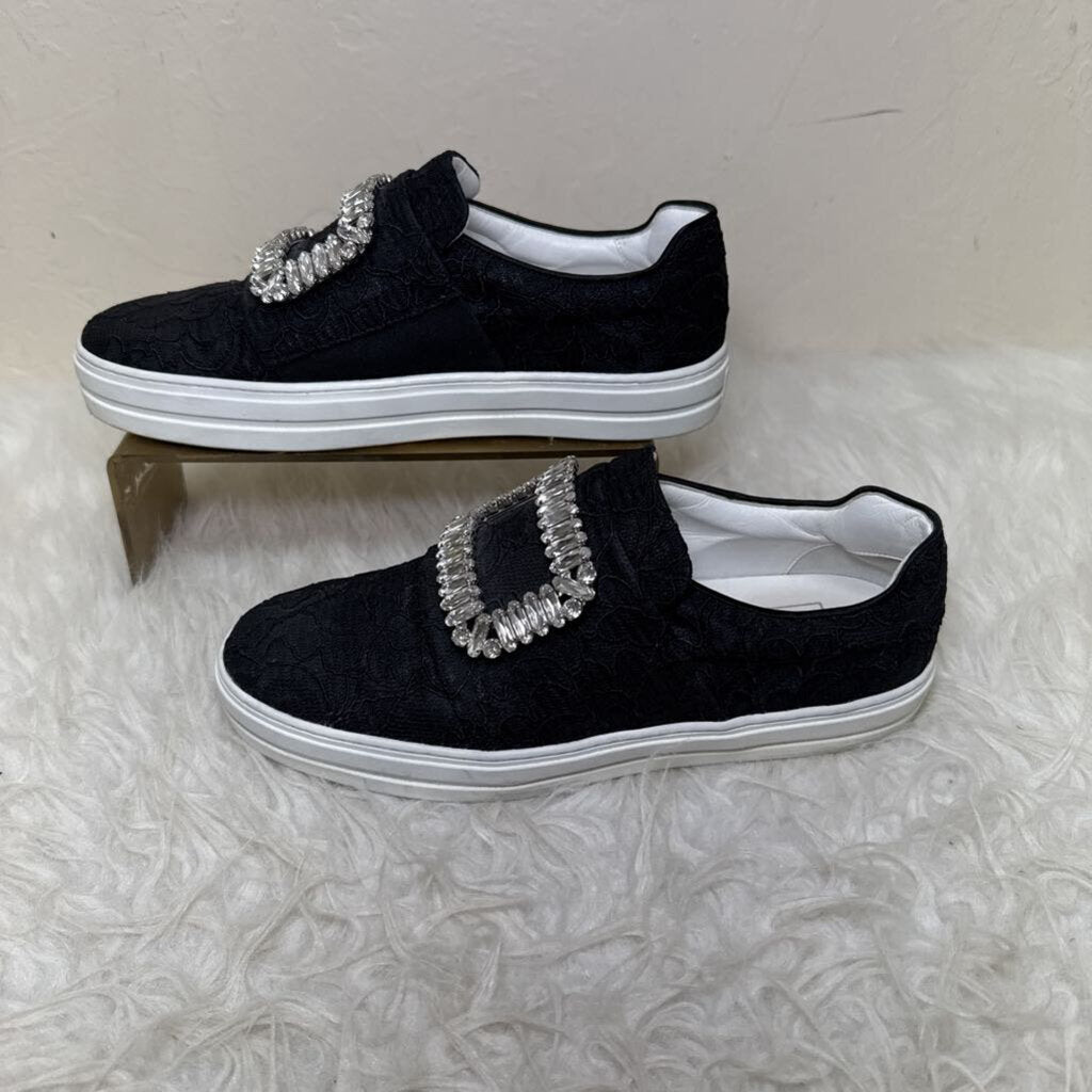 Black Casual Sneakers with Rhinestone Buckle