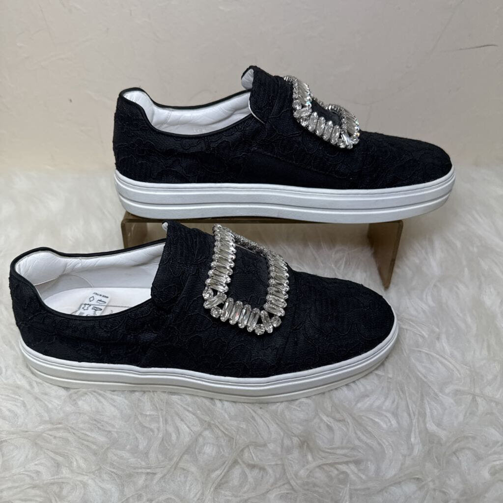 Black Casual Sneakers with Rhinestone Buckle