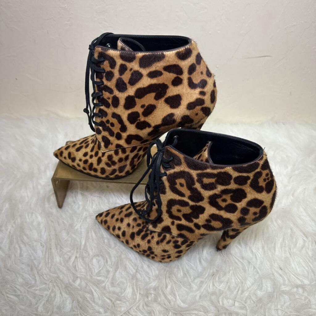 Kiki Leopard Calf Hair Lace Up Booties
