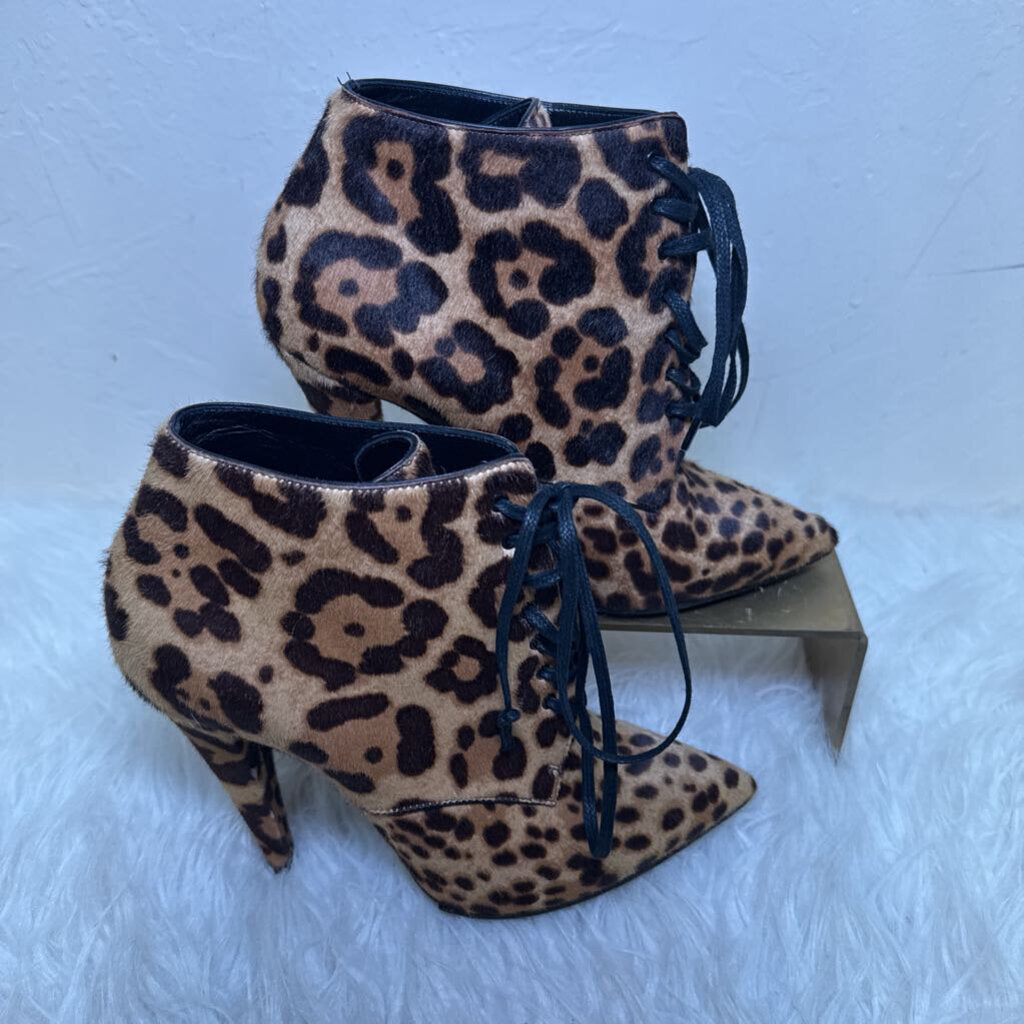 Kiki Leopard Calf Hair Lace Up Booties