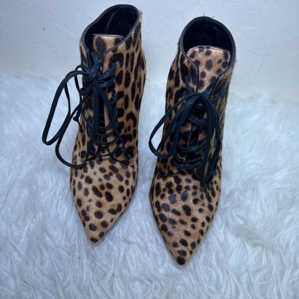 Kiki Leopard Calf Hair Lace Up Booties