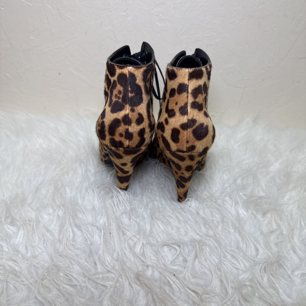Kiki Leopard Calf Hair Lace Up Booties