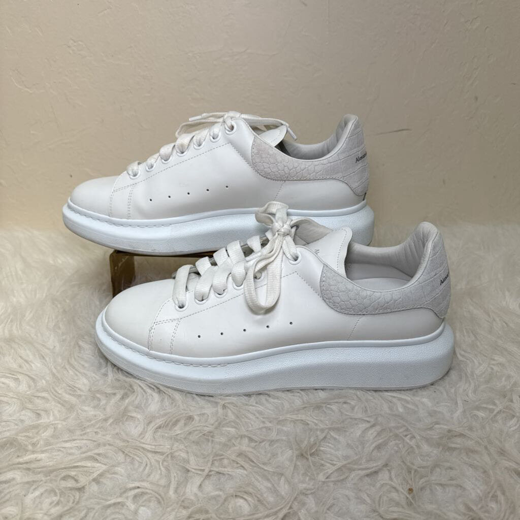 Oversized Leather Sneaker w/ Snakeskin Suede Heel
