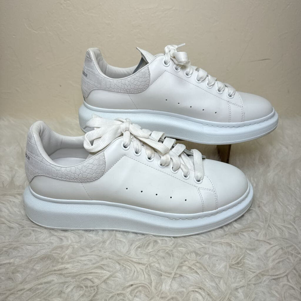 Oversized Leather Sneaker w/ Snakeskin Suede Heel
