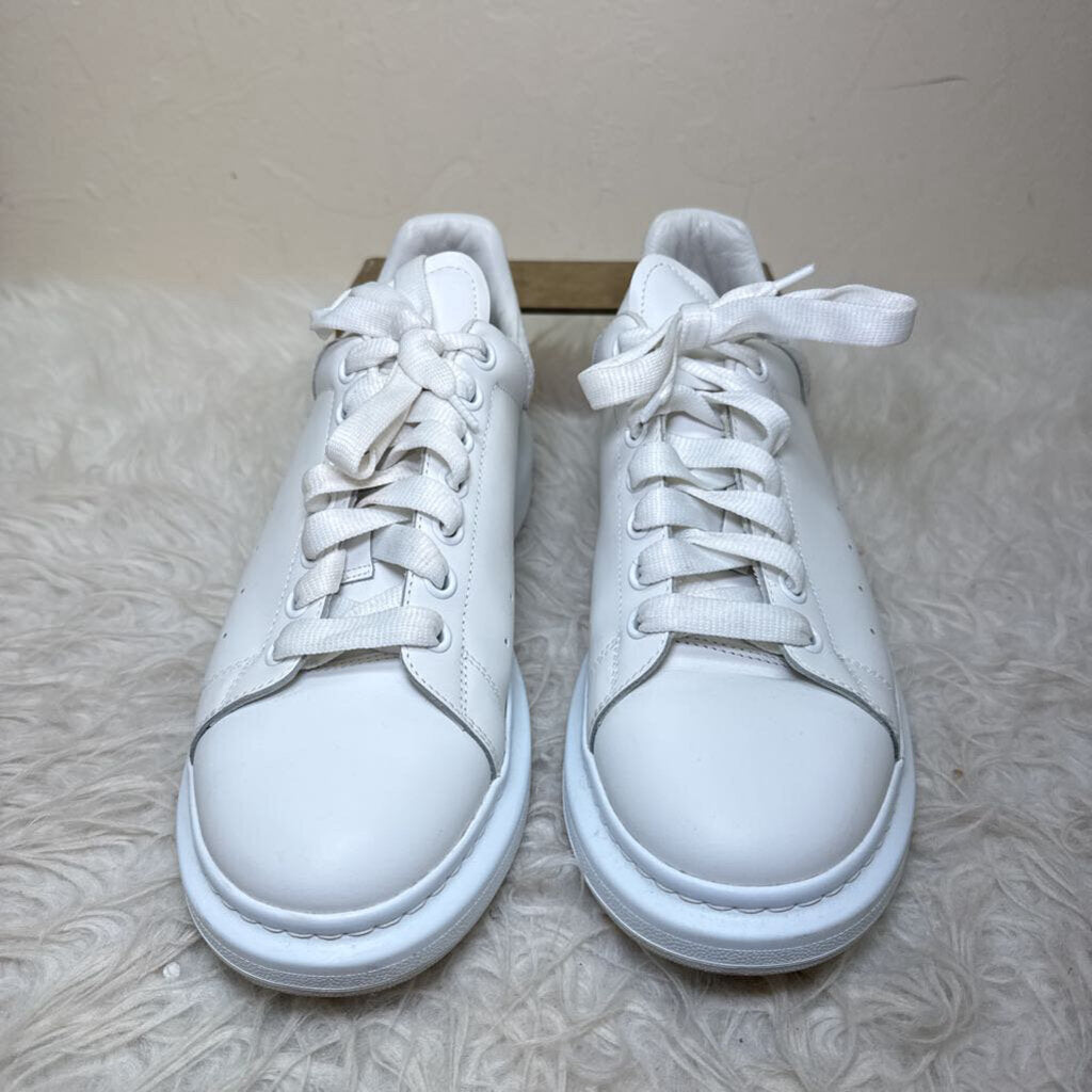Oversized Leather Sneaker w/ Snakeskin Suede Heel