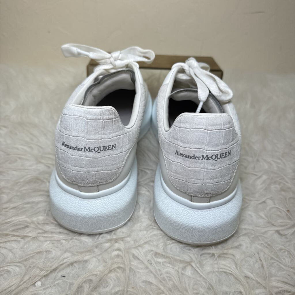 Oversized Leather Sneaker w/ Snakeskin Suede Heel