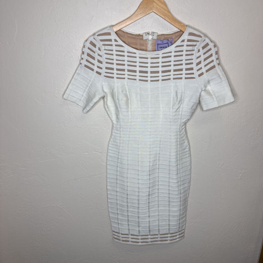 Gisele Bandage Dress w/ Geometric Sheer Lattice Pattern