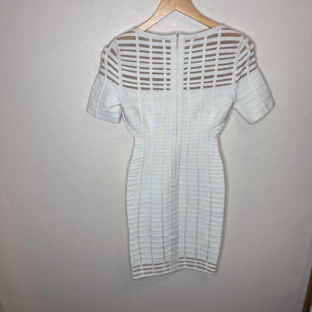 Gisele Bandage Dress w/ Geometric Sheer Lattice Pattern