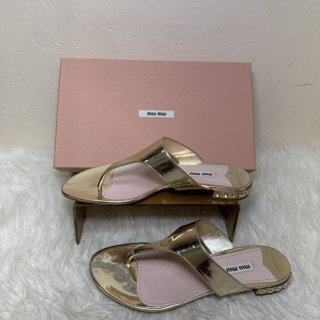 Gold Metallic Sandal w/ Rhinestone Heel