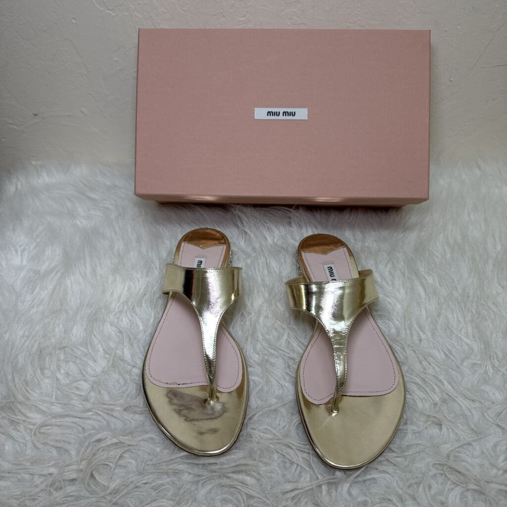Gold Metallic Sandal w/ Rhinestone Heel