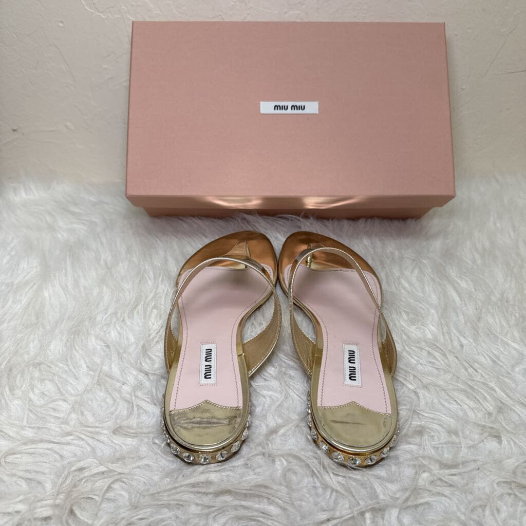 Gold Metallic Sandal w/ Rhinestone Heel