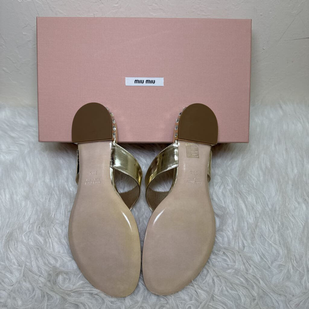 Gold Metallic Sandal w/ Rhinestone Heel