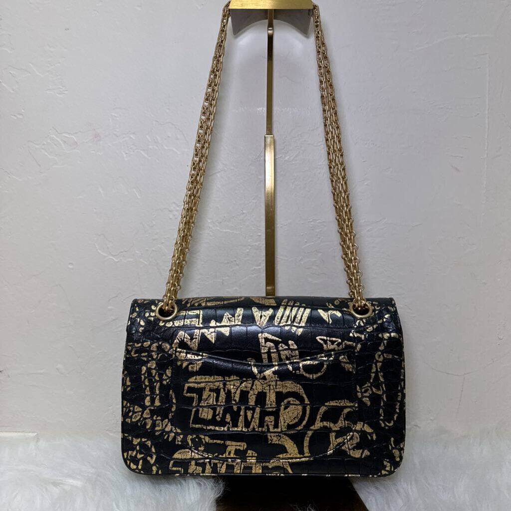 Black Crocodile Embossed Graffiti Reissue 2.55 Flap Bag