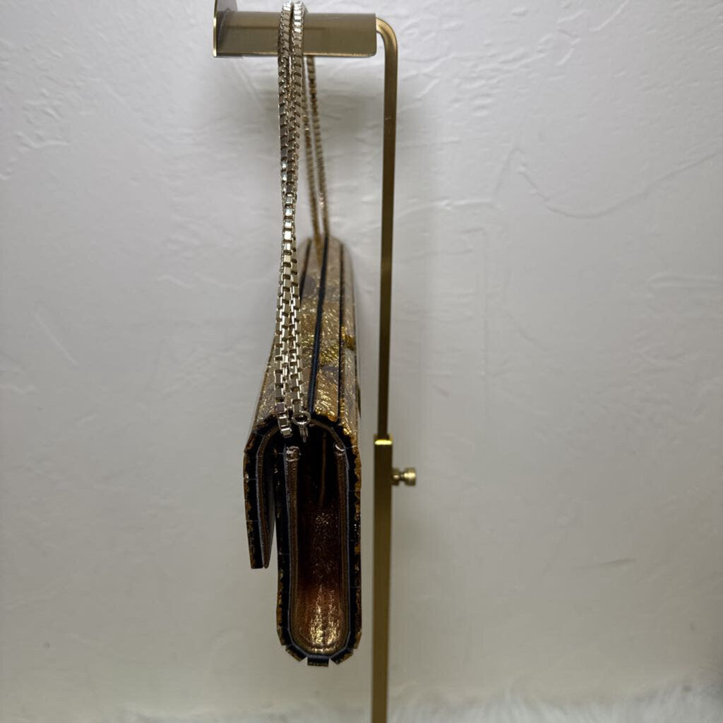 'Sweetie' Gold Fabric Acryllic Chain Clutch