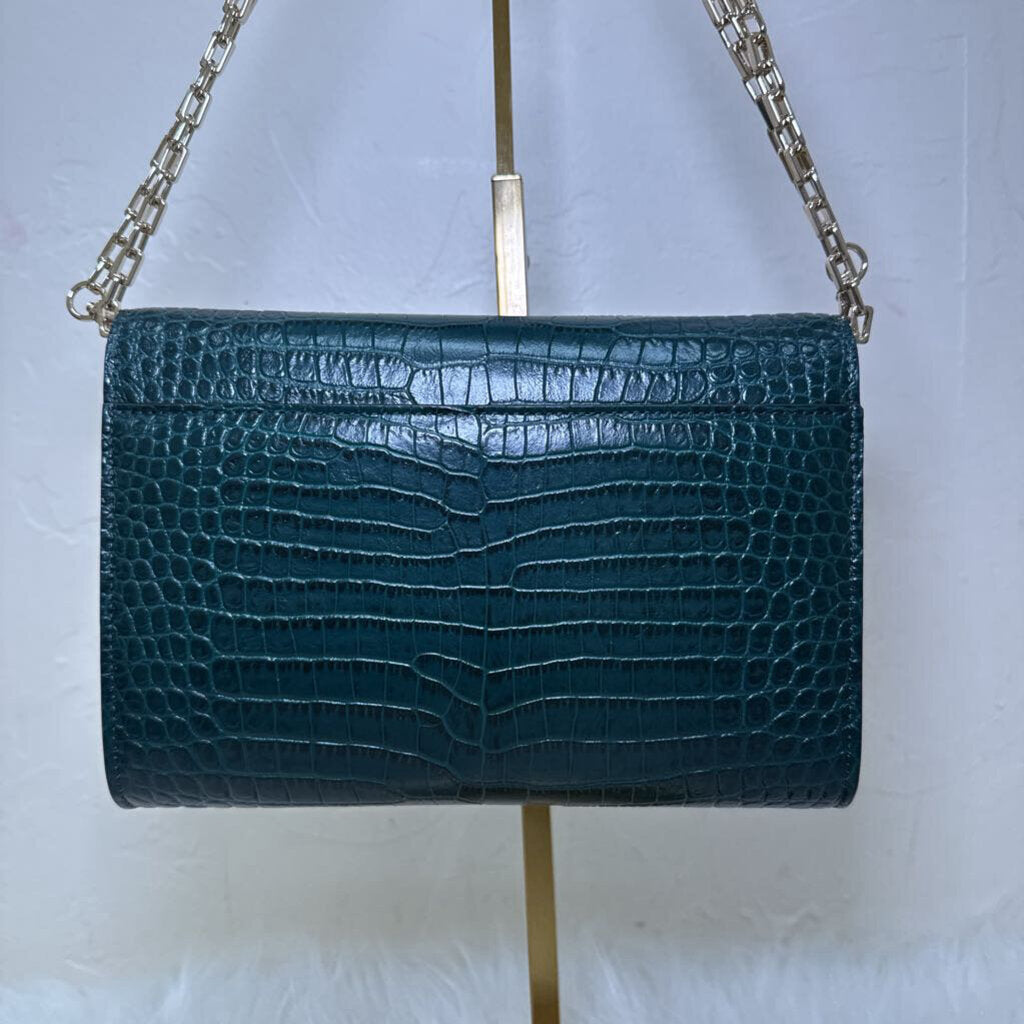 Croc Embossed Leather Clutch w/ Chain