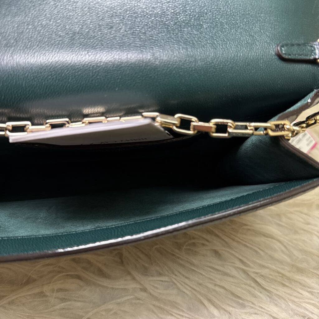 Croc Embossed Leather Clutch w/ Chain