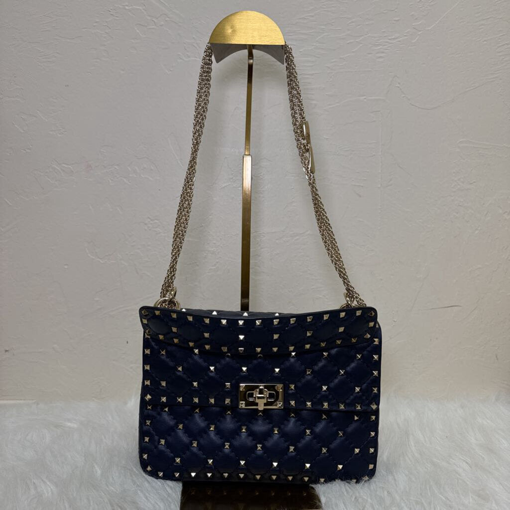 Marine Blue Rockstud Top Handle Shoulder Bag