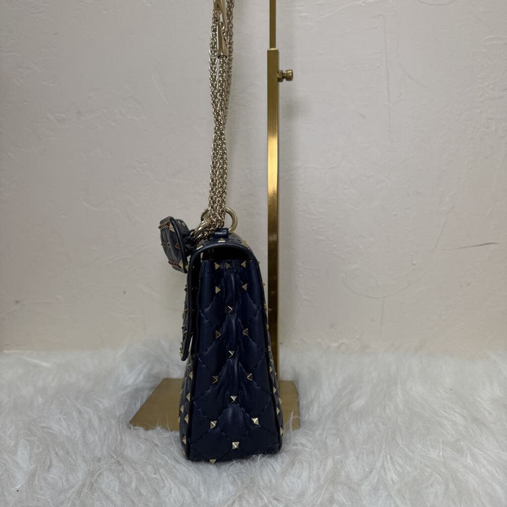 Marine Blue Rockstud Top Handle Shoulder Bag