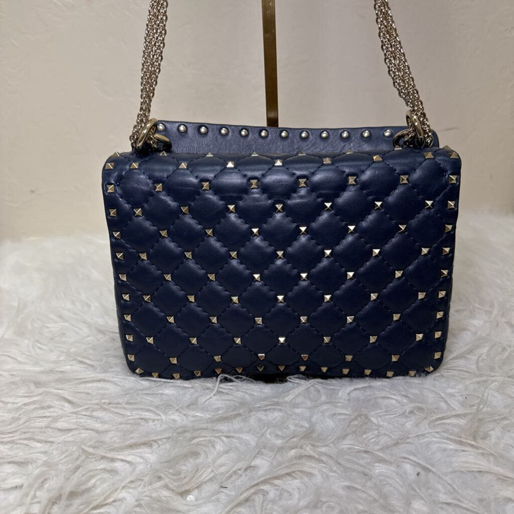 Marine Blue Rockstud Top Handle Shoulder Bag