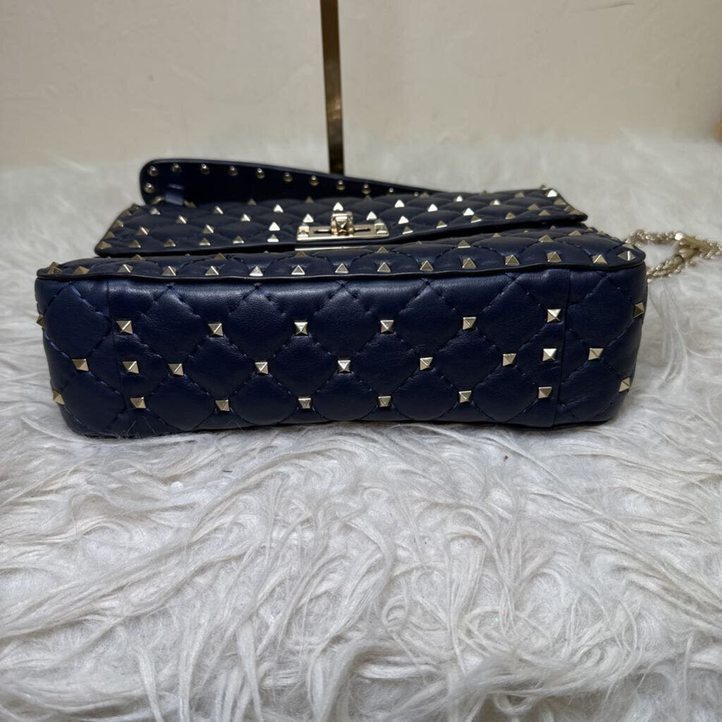 Marine Blue Rockstud Top Handle Shoulder Bag