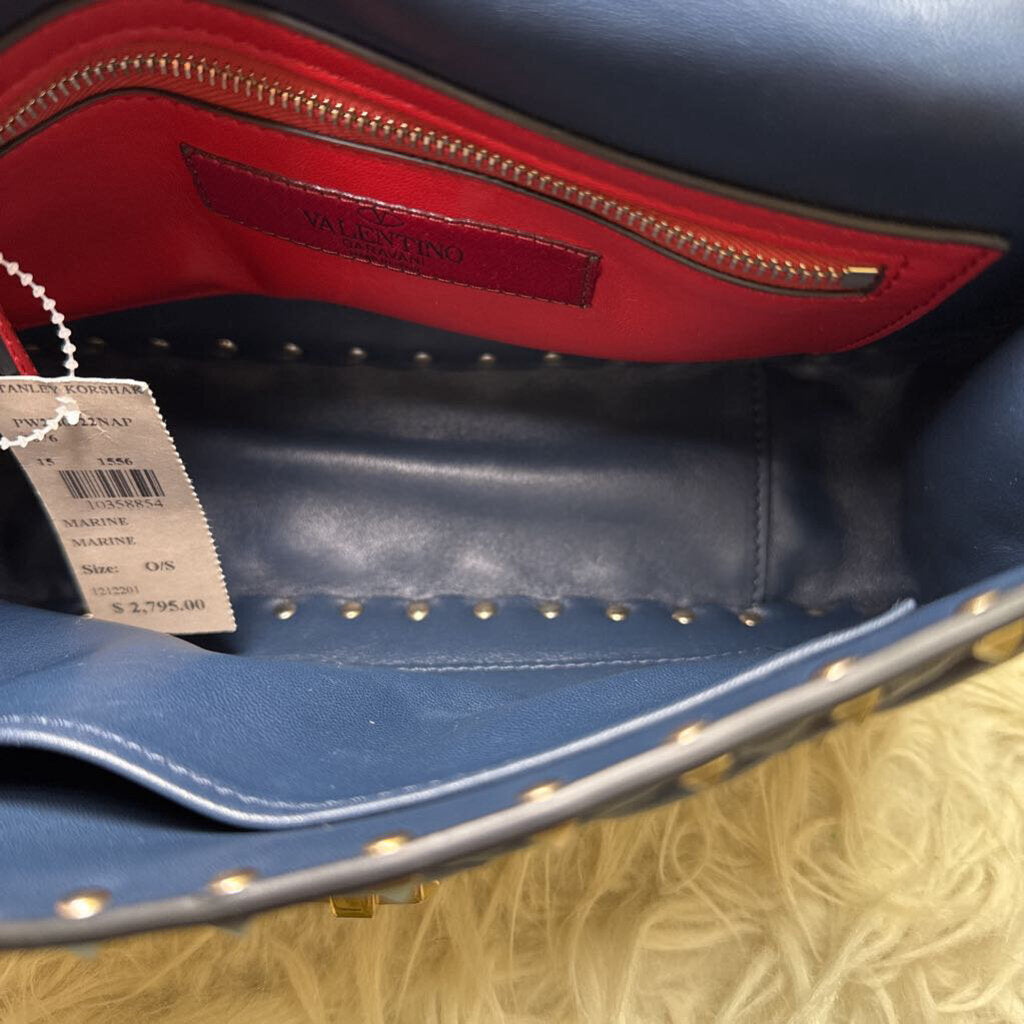 Marine Blue Rockstud Top Handle Shoulder Bag