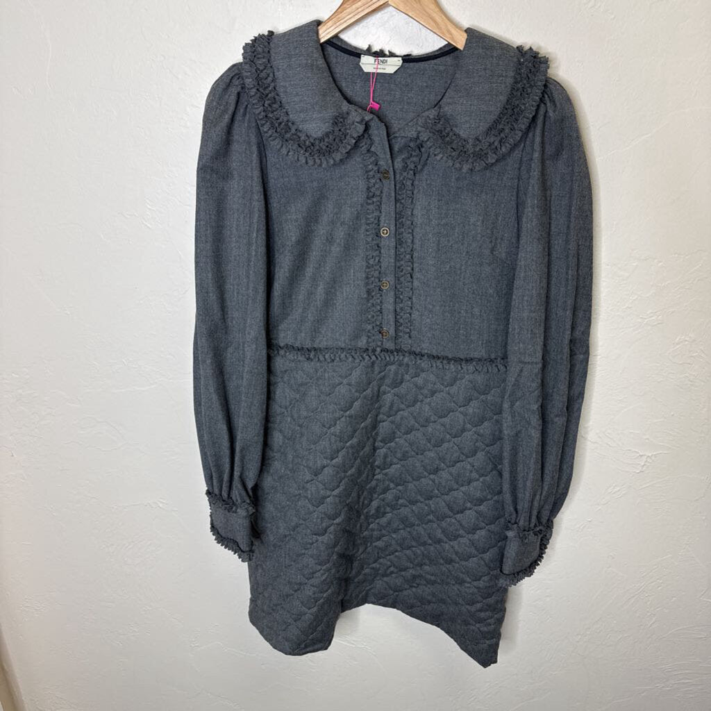 Wool Shirtdress Ruffled Collar and Quilted Bottom