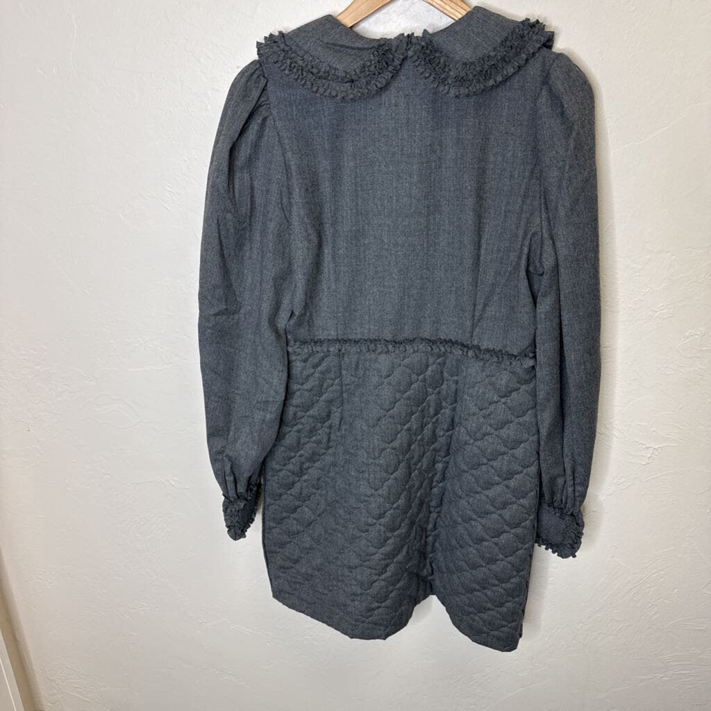Wool Shirtdress Ruffled Collar and Quilted Bottom