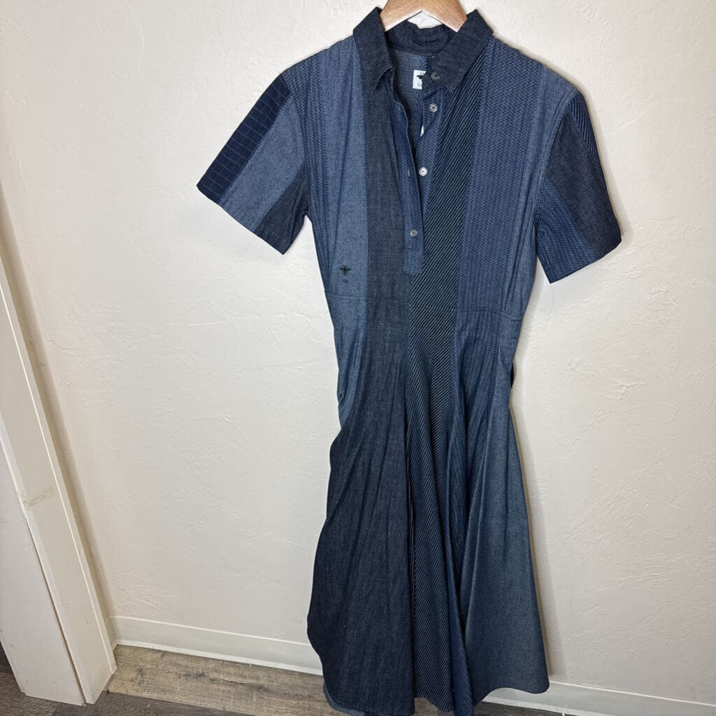 Short Sleeve Flared Denim Mid Dress