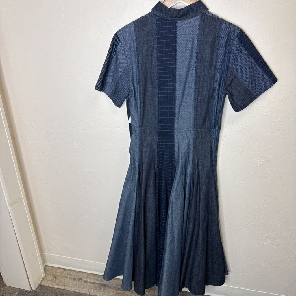 Short Sleeve Flared Denim Mid Dress