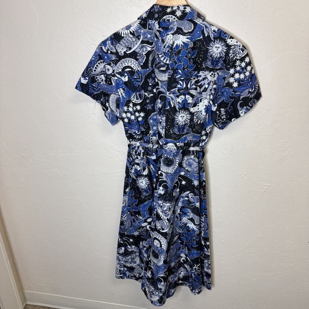 Blue Celestial Print Midi Dress