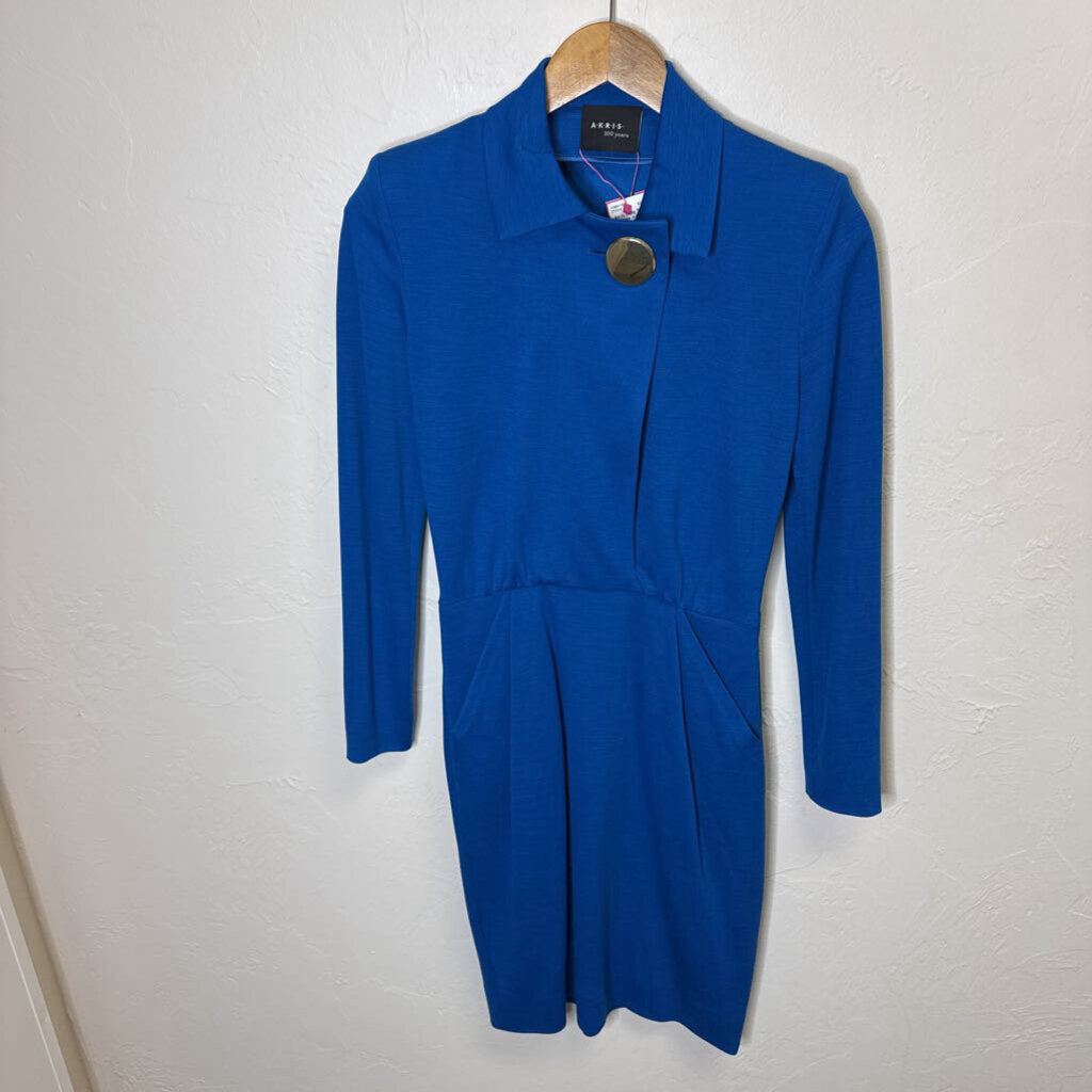 Long Sleeve Dress w/ Gold Button at Neck