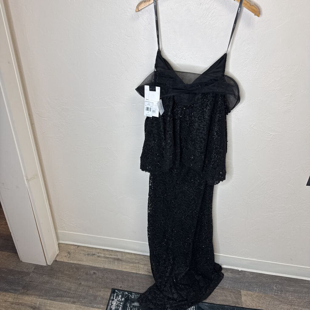 Black Sequin Off the Shoulder Gown w/ Cowl Neck