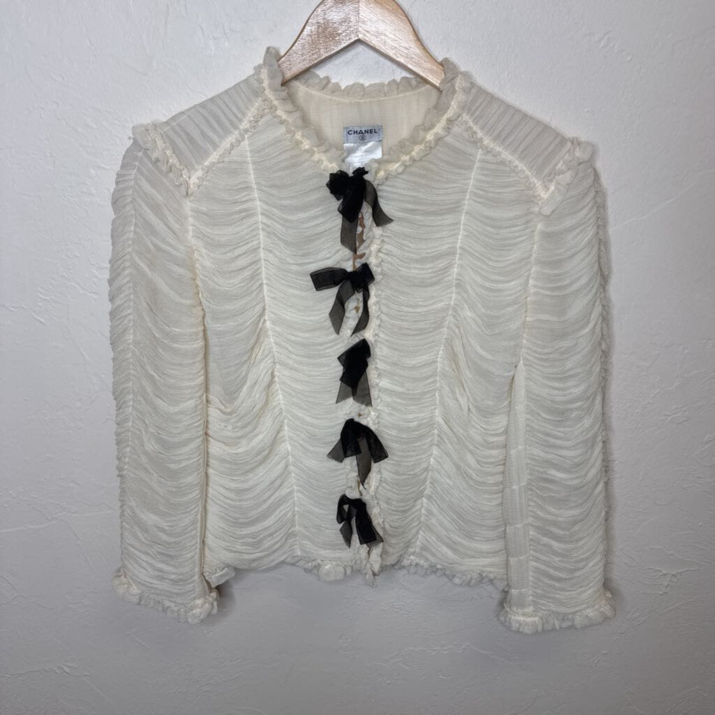 Vintage 06A Ivory Silk Ruched Cardigan Jacket